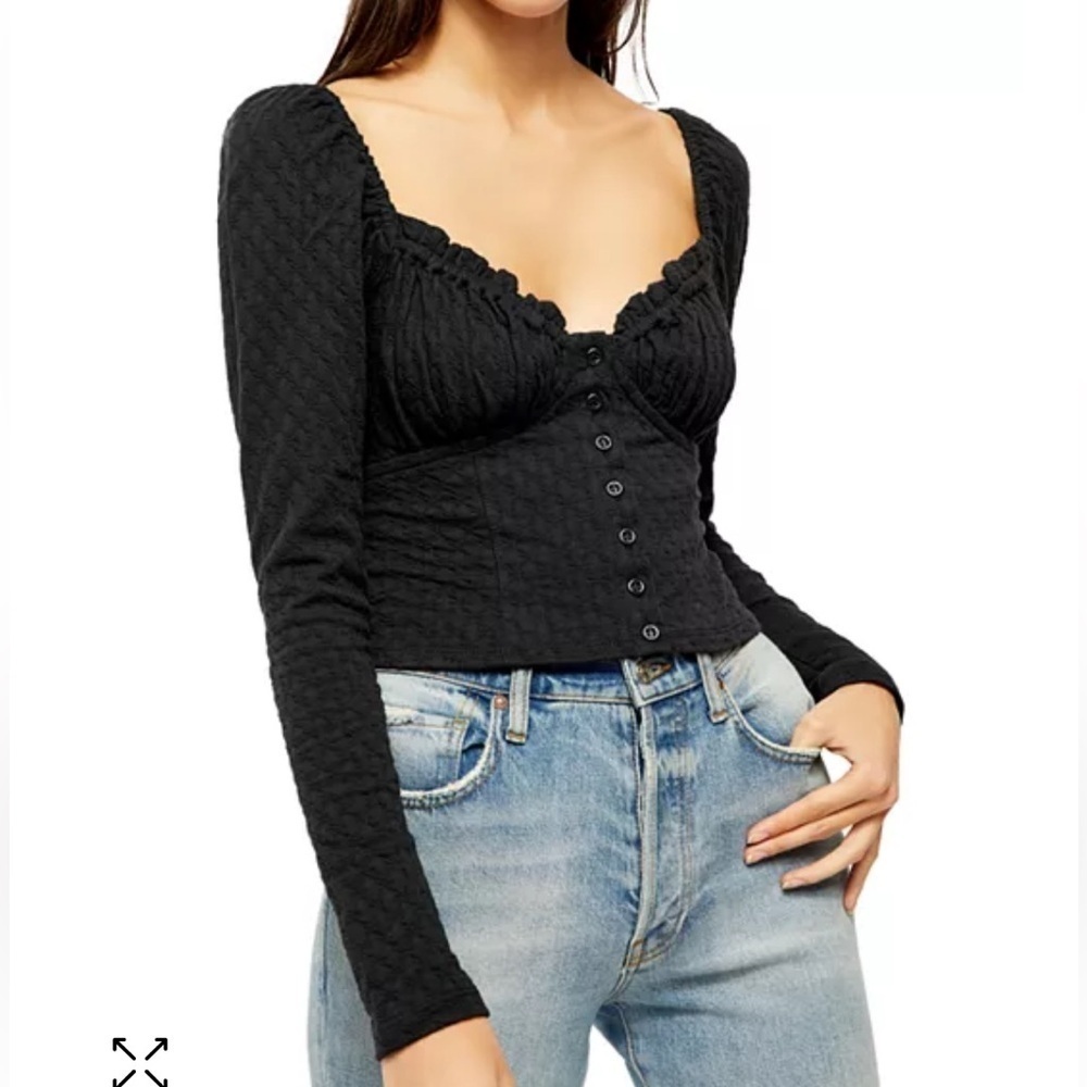 Free People Ladybug Long Sleeve Black Button Down Top - Picture 15 of 16